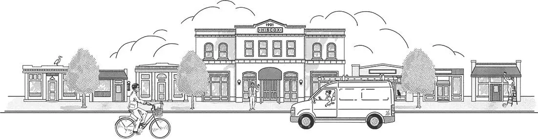 An illustration of a main street in a small town